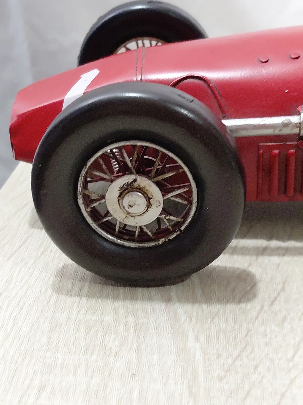 Ferrari Red Vintage-Style Race Car Toy with Black Wheels